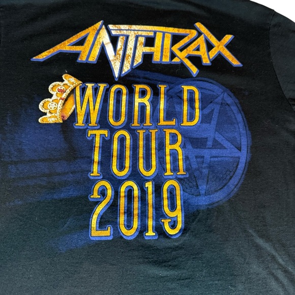 ANTHRAX WORLD TOUR 2019 T-SHIRT METAL BAND GRAPHIC TEE GILDAN LARGE - Picture 4 of 7